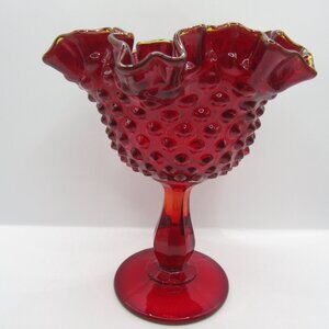 Fenton Ruby Red Pedestal Ruffled Bowl